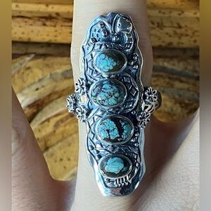Natural Blue Moon Turquoise Sterling Silver Snake Ring Size 7